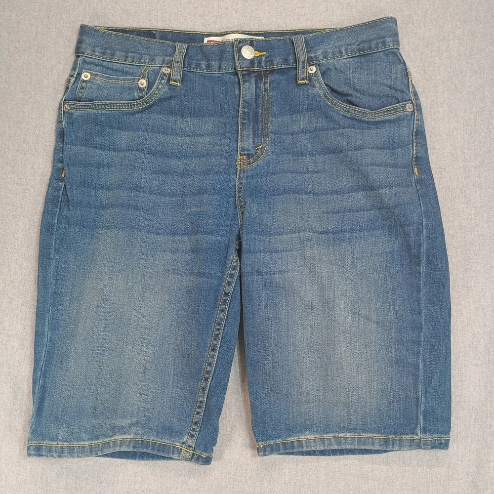 Levis 502 Womens W29 18 Regular Bermuda Shorts Regular Taper Blue Denim Stretch